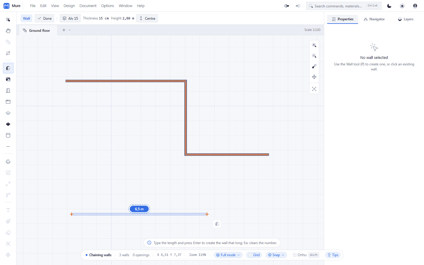 The number appears on the dimension line itself and Enter confirms it. The result does not depend on zoom or aim — you get exactly what you typed. Esc clears the number without dropping the tool.